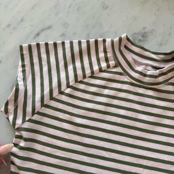 Pilcro Anthropologie XXS Short Sleeve Baby Tee NWT Green Striped Cozy Cotton - Picture 3 of 8